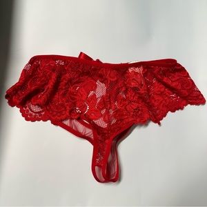 Milumia Women Floral Lace Thong Lace Cut Out Bow Panties Underwear Medium Red